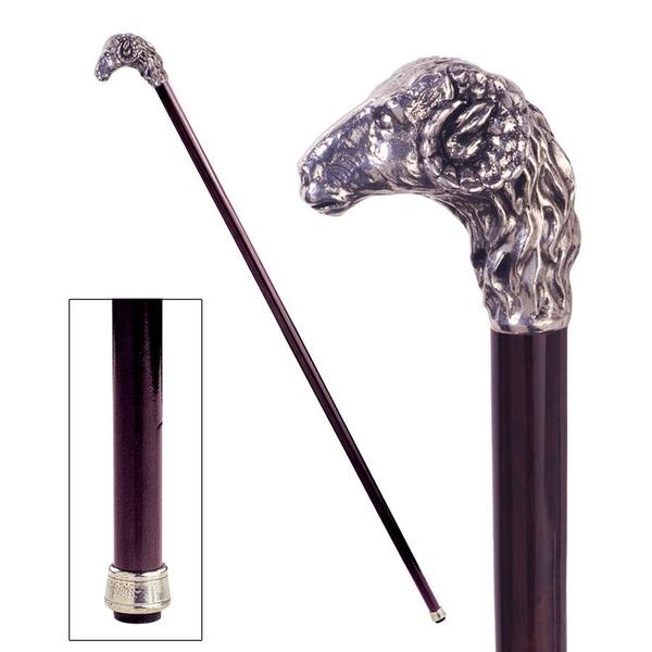 Design Toscano The Padrone Collection: Emperor's Ram Head Pewter Walking Stick PA800